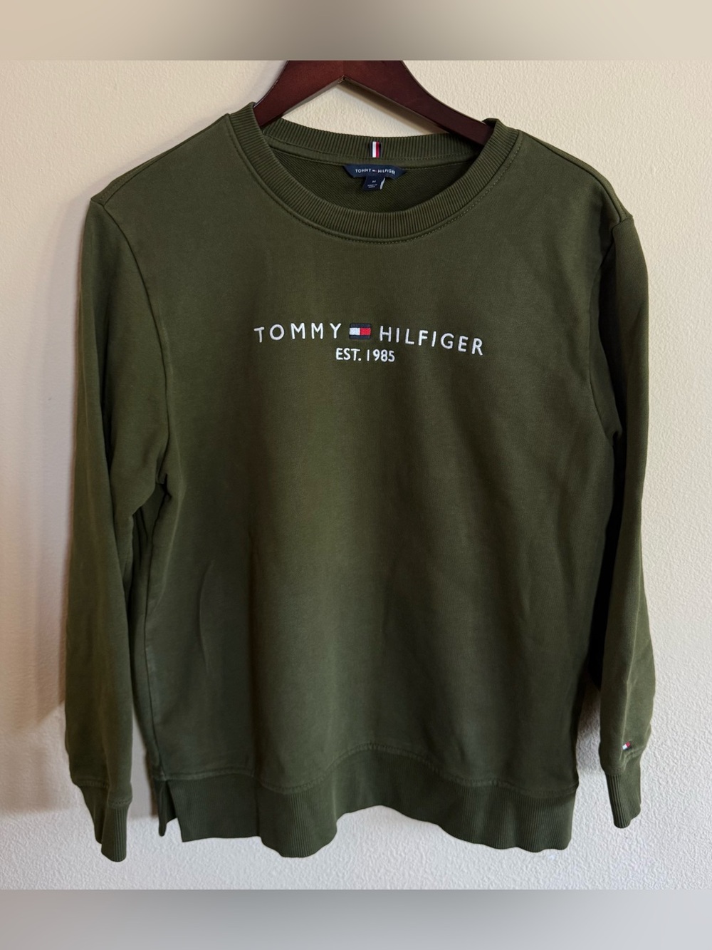 Tommy Hilfiger Olive Green Crewneck Sweatshirt with Logo